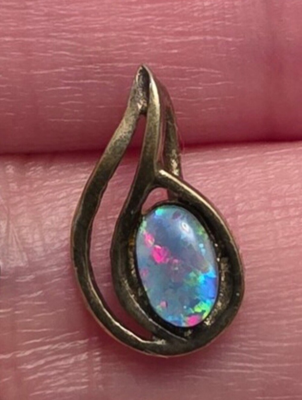 Opal Teardrop Pendant in Iridescent Blue - Women Jewelry
